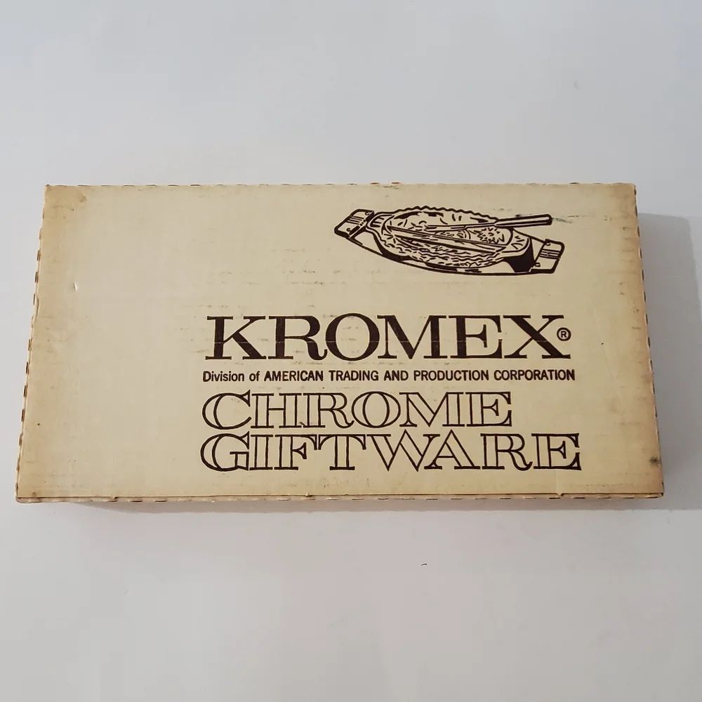VTG Kromex Relish Server #044-21 Tray w/Glass Insert In Original Box MCM 60s EUC